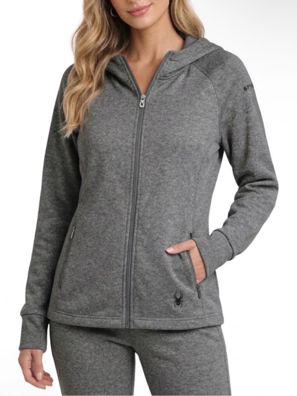Spyder Women’s Full Zip Fleece Hoodie Jacket Heather Grey Size L
